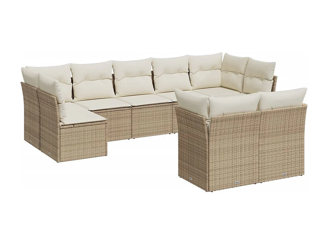 9-delige Loungeset met kussens poly rattan beige