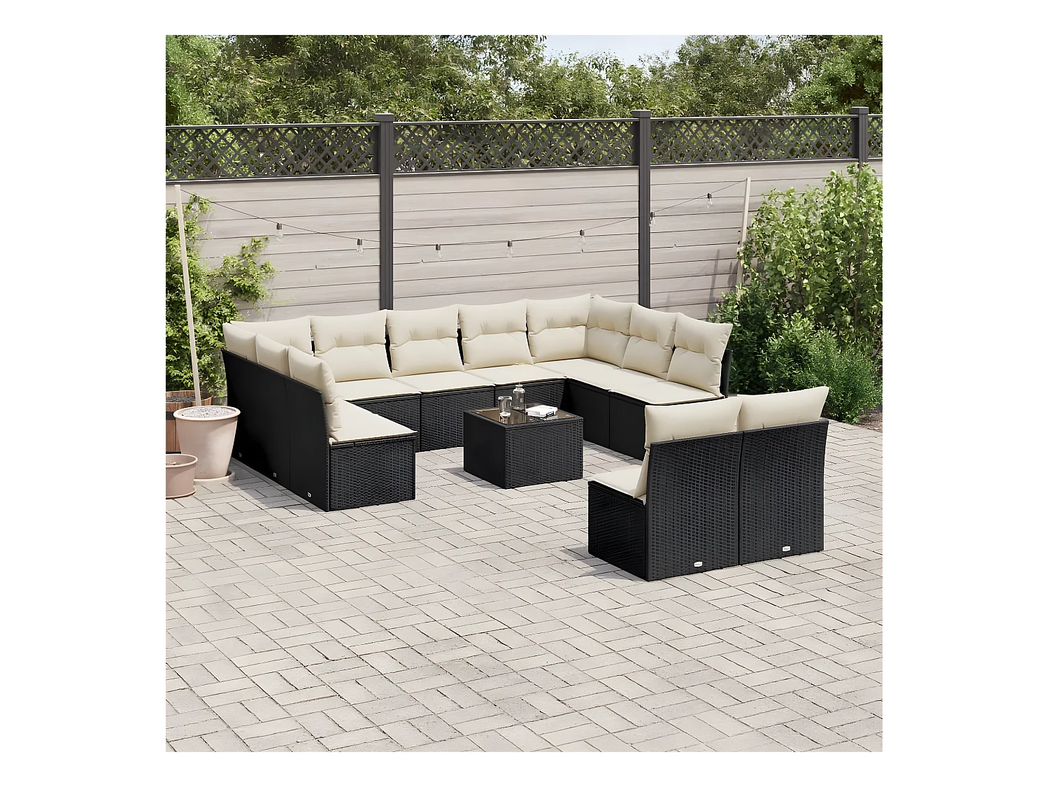 Salon de jardin 12 pcs avec coussins noir résine tressée