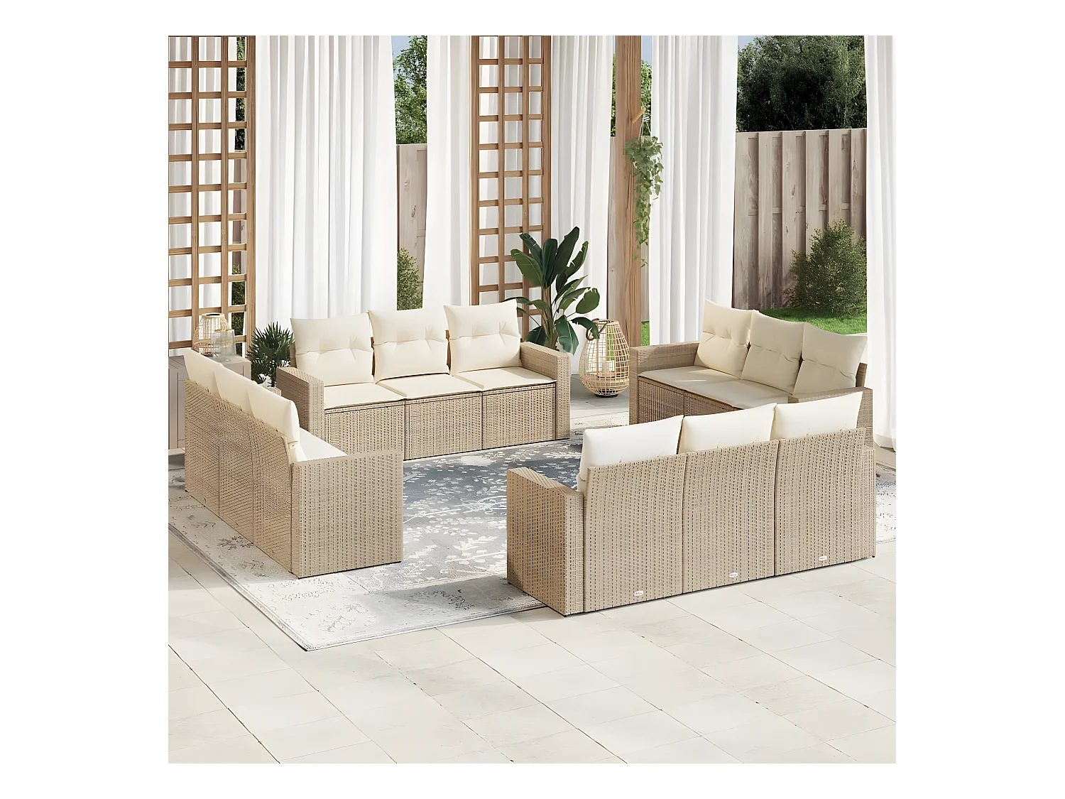 Set Divani da Giardino 12 pz con Cuscini Beige in Polyrattan