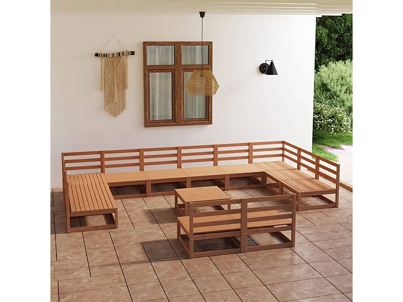 13-tlg. Garten-Lounge-Set Massivholz Kiefer