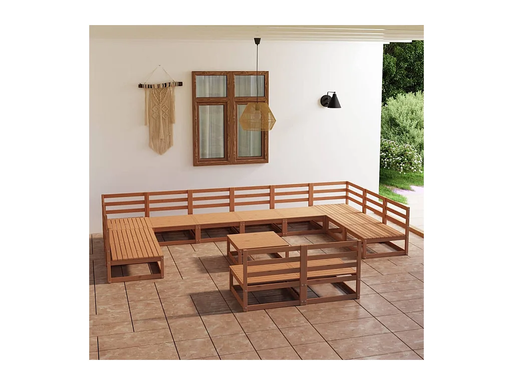 Salon de jardin 13 pcs bois de pin massif