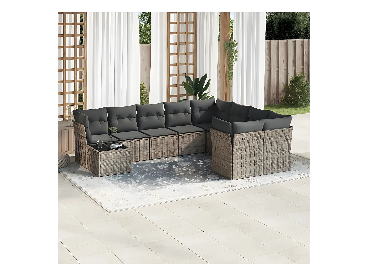 Salon de jardin avec coussins 10 pcs gris résine tressée