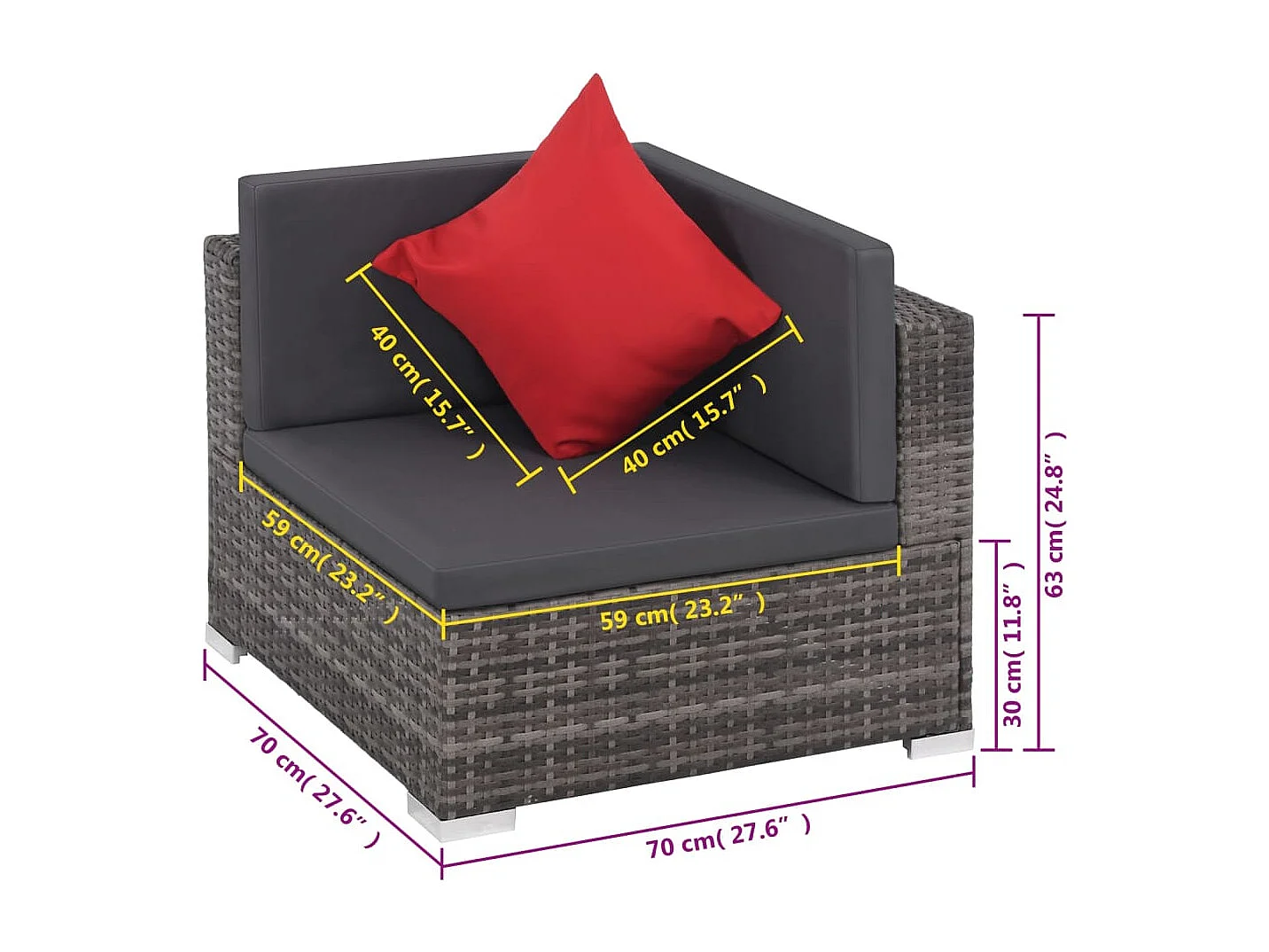 8-tlg. Garten-Lounge-Set mit Kissen Poly Rattan Grau