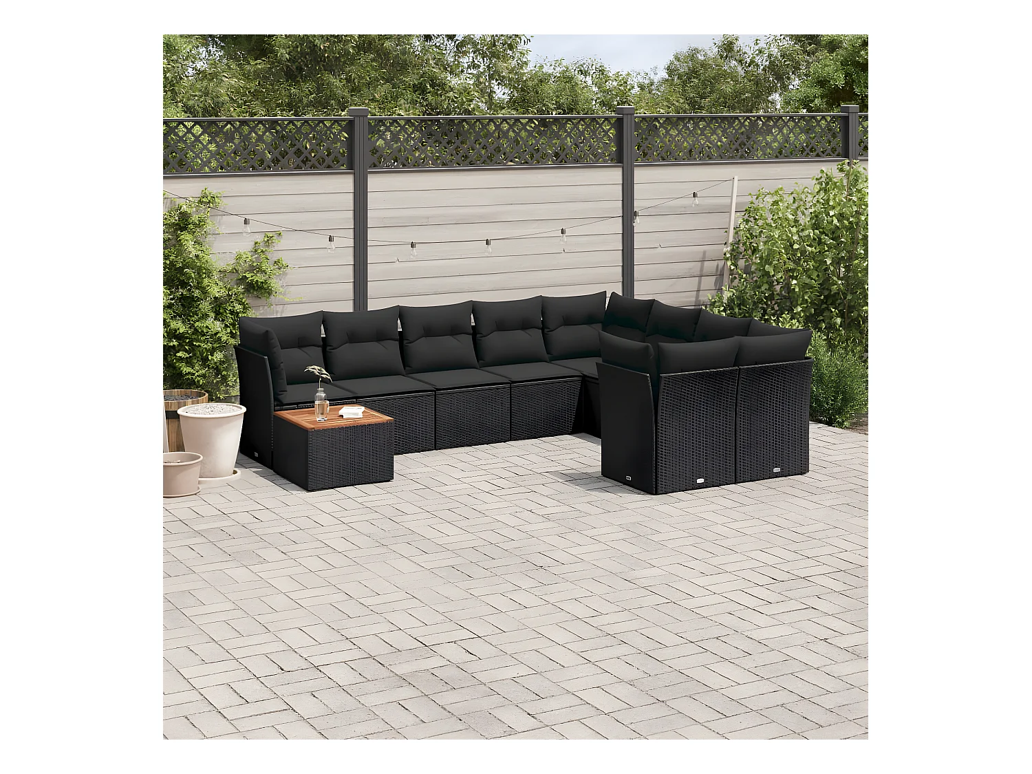 10-tlg. Garten-Sofagarnitur mit Kissen Schwarz Poly Rattan