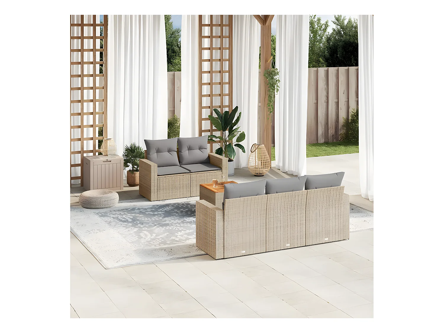 Salon de jardin avec coussins 6 pcs beige résine tressée