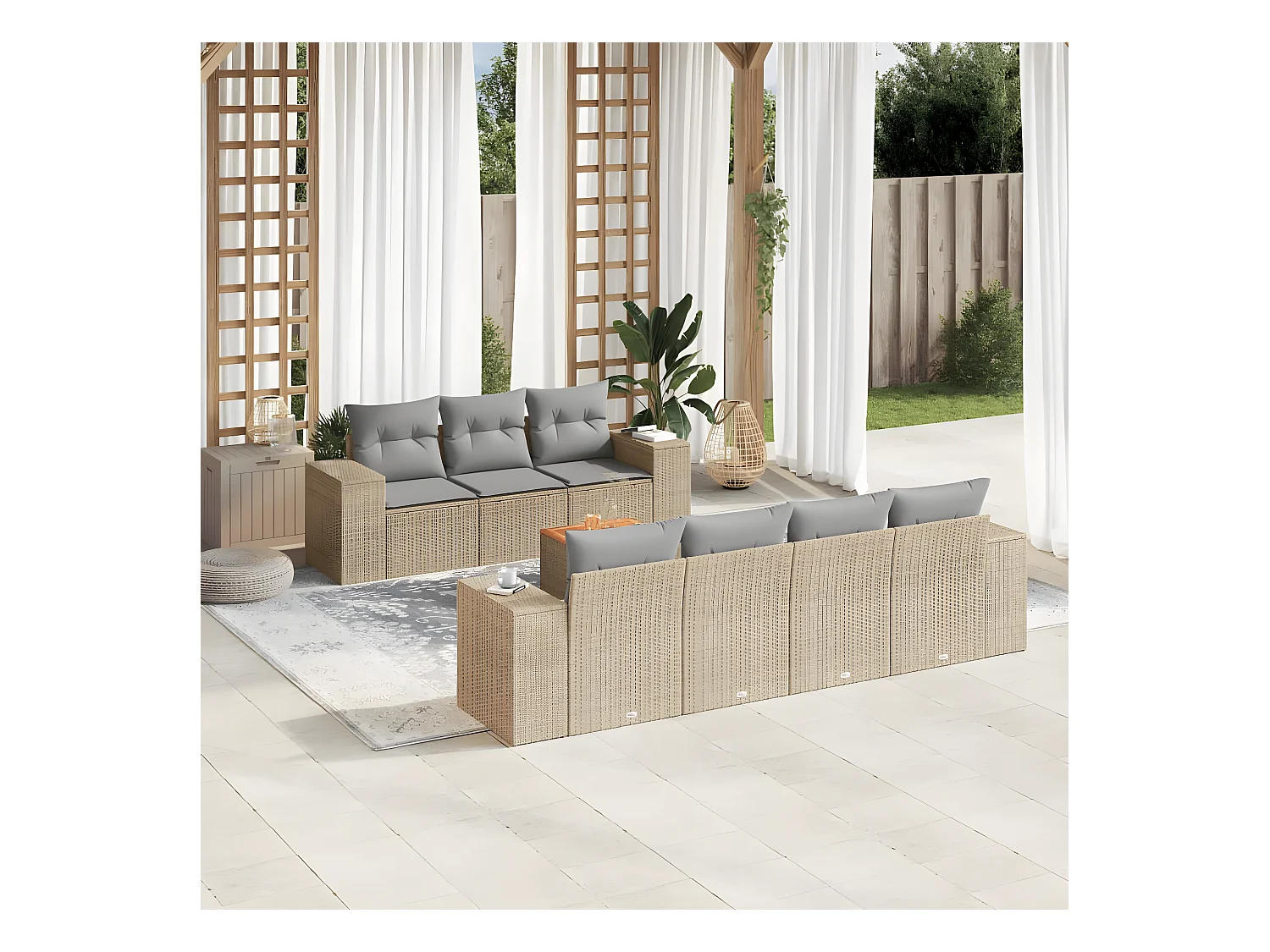 Salon de jardin avec coussins 8 pcs beige résine tressée