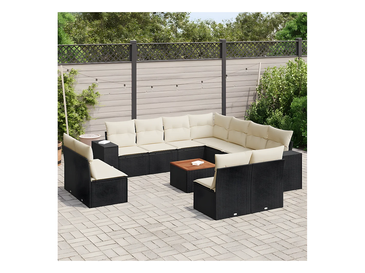 12-tlg. Garten-Sofagarnitur mit Kissen Schwarz Poly Rattan