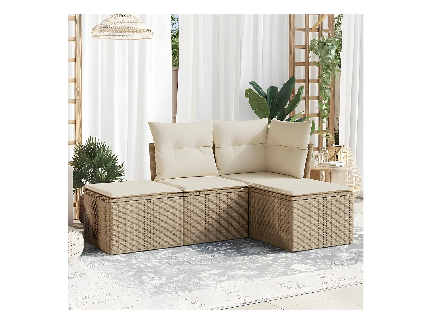 Salon de jardin avec coussins 4 pcs beige résine tressée
