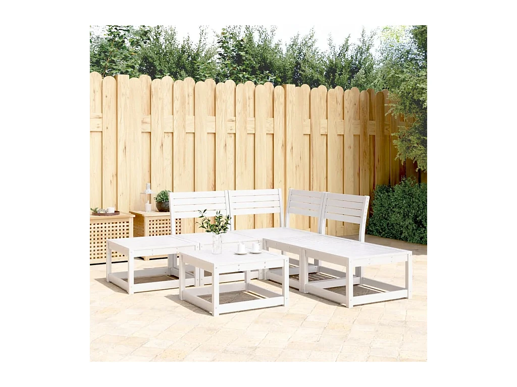 5-delige Loungeset massief grenenhout wit