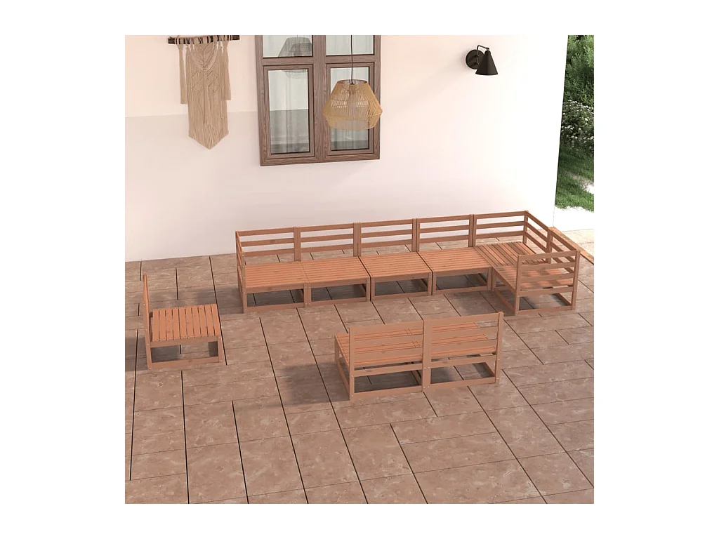 Set Salotto da Giardino 9pz Marrone Ambra Legno Massello Pino