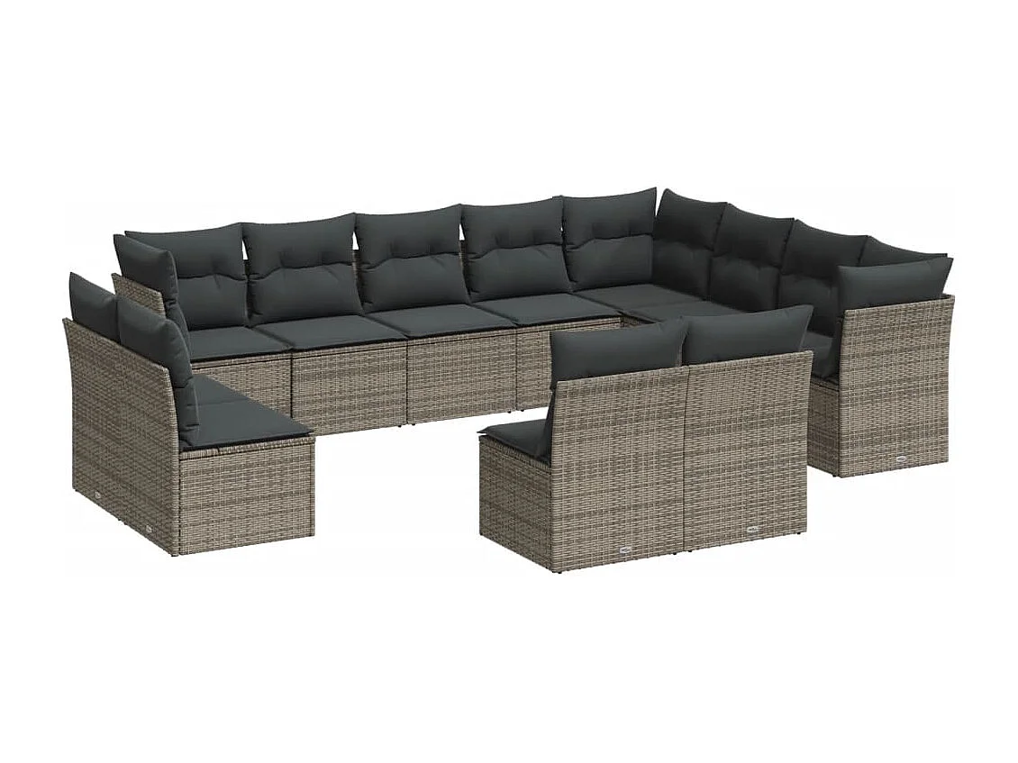 Salon de jardin avec coussins 12 pcs gris résine tressée