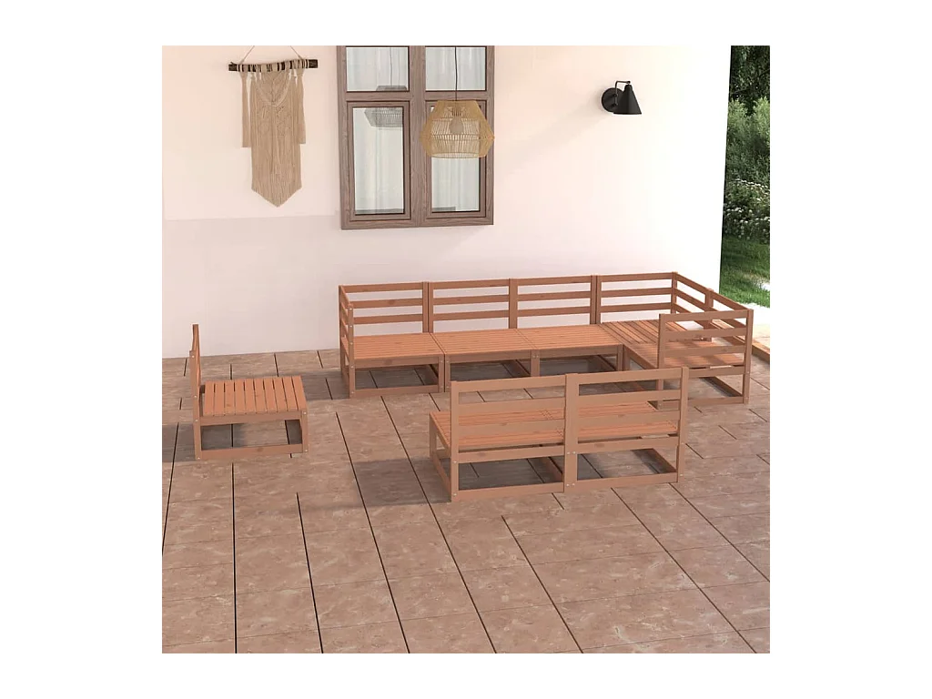 Set Salotto da Giardino 8pz Marrone Ambra Legno Massello Pino