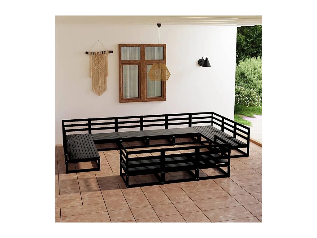 Salon de jardin 13 pcs bois de pin massif