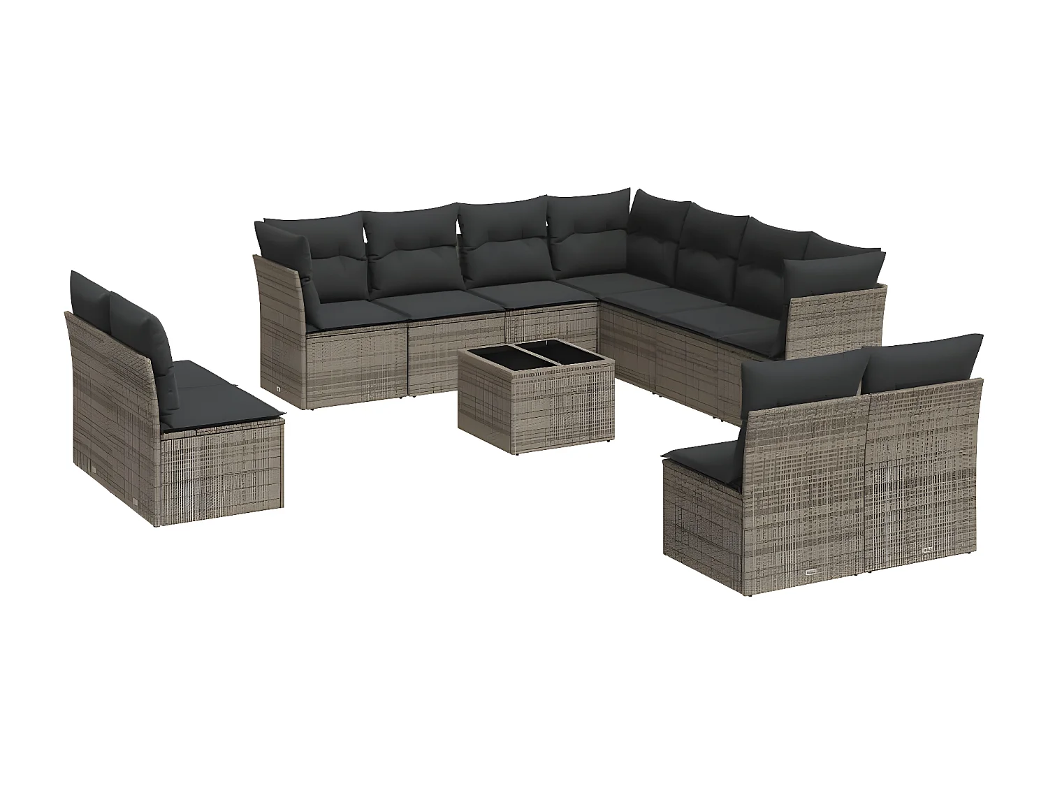 Salon de jardin avec coussins 12 pcs gris résine tressée