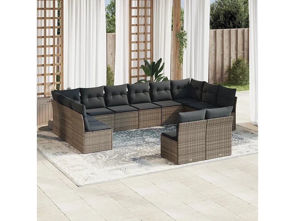 Salon de jardin avec coussins 12 pcs gris résine tressée