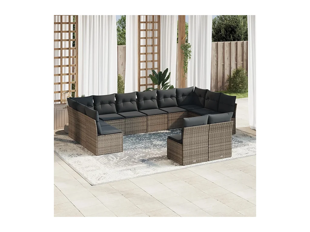 12-tlg. Garten-Sofagarnitur mit Kissen Grau Poly Rattan