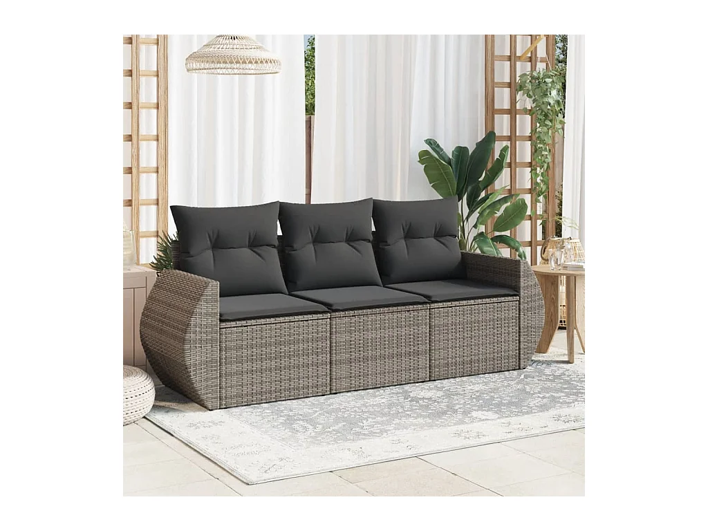 3-delige Loungeset met kussens poly rattan grijs