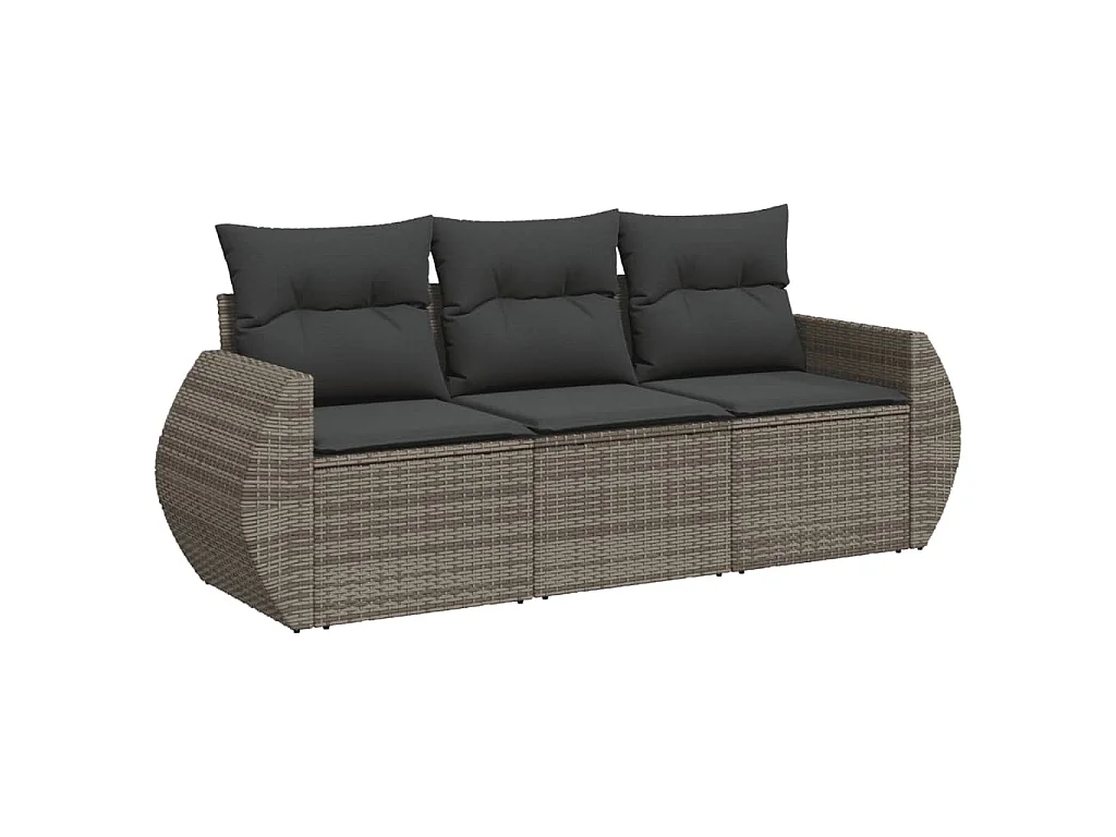 3-tlg. Garten-Sofagarnitur mit Kissen Grau Poly Rattan