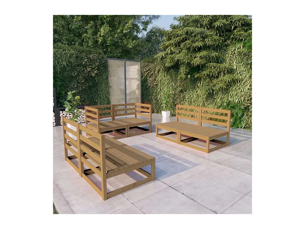 6-tlg. Garten-Lounge-Set Honigbraun Massivholz Kiefer
