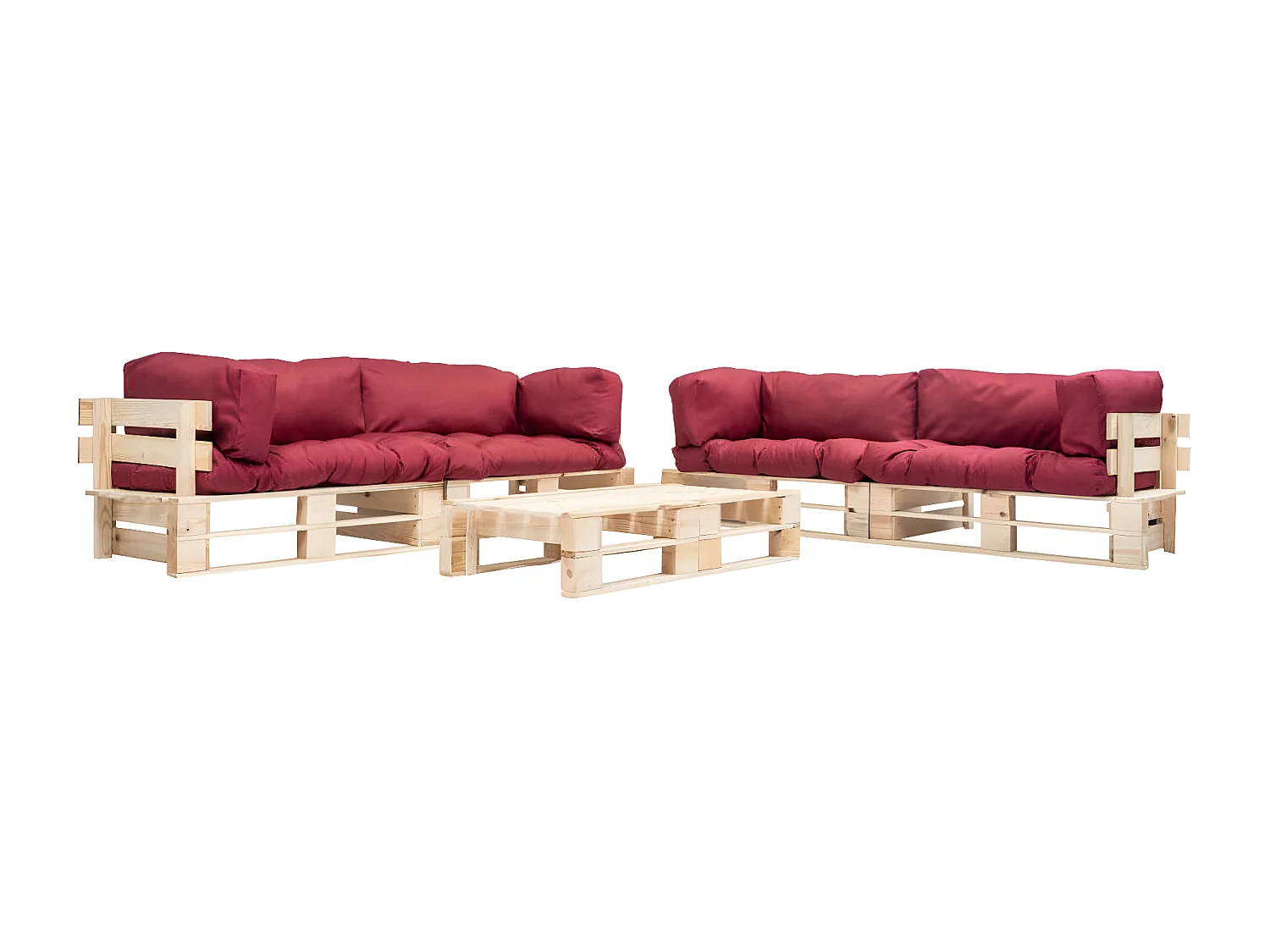 6-tlg. Paletten-Lounge-Set mit Kissen in Rot Holz