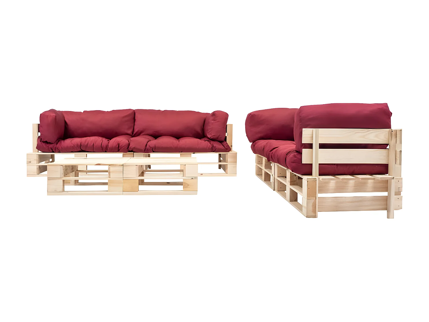 6-tlg. Paletten-Lounge-Set mit Kissen in Rot Holz