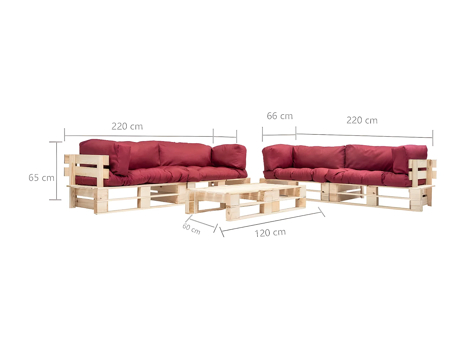 6-tlg. Paletten-Lounge-Set mit Kissen in Rot Holz