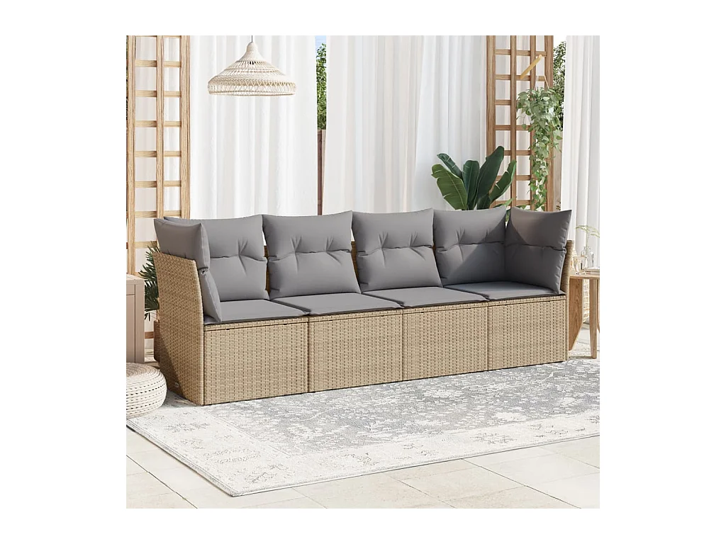 Salon de jardin avec coussins 4 pcs beige résine tressée