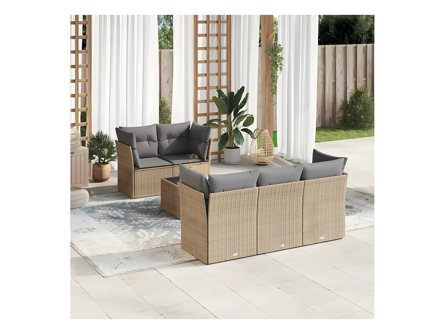 Set Divano da Giardino 6 pz con Cuscini Beige in Polyrattan