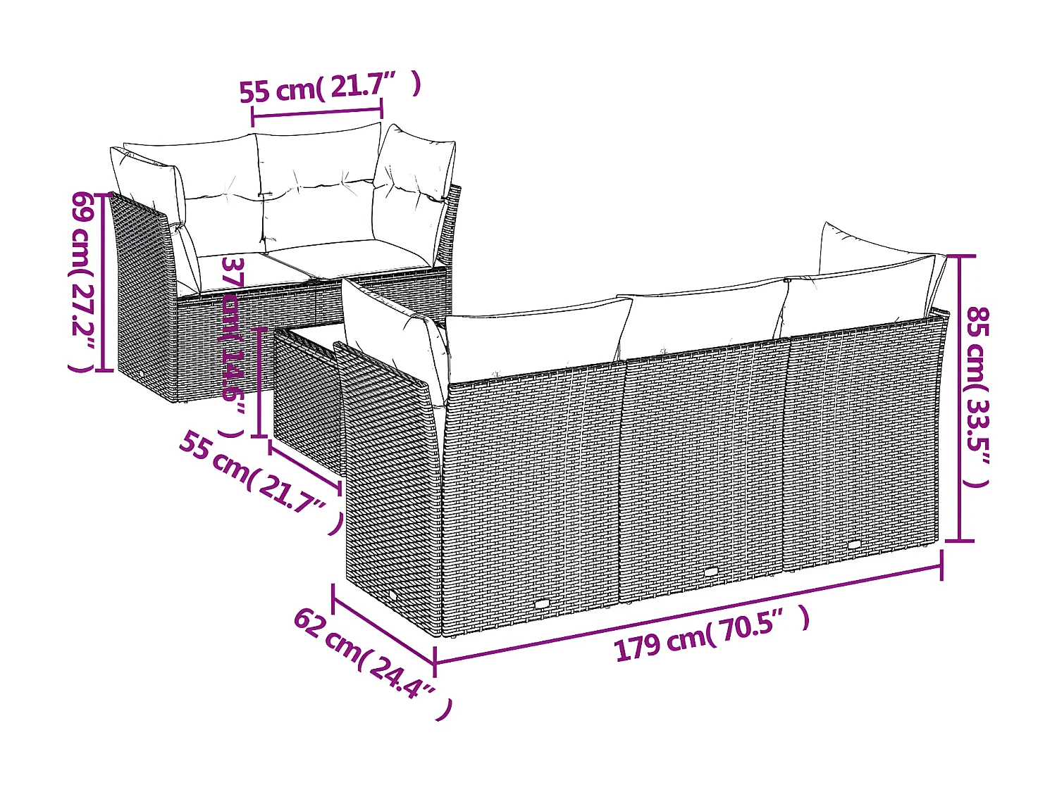 Salon de jardin avec coussins 6 pcs beige résine tressée