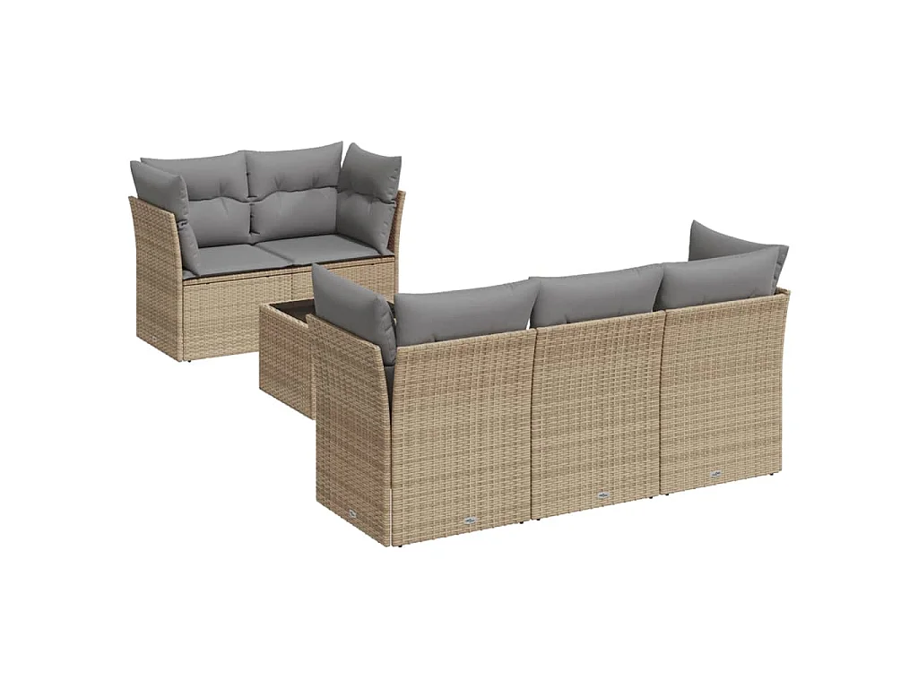 Salon de jardin avec coussins 6 pcs beige résine tressée