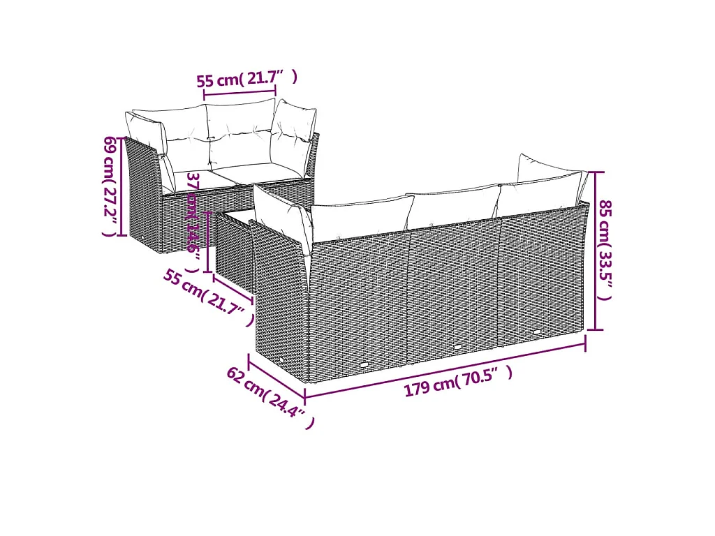 Salon de jardin avec coussins 6 pcs beige résine tressée