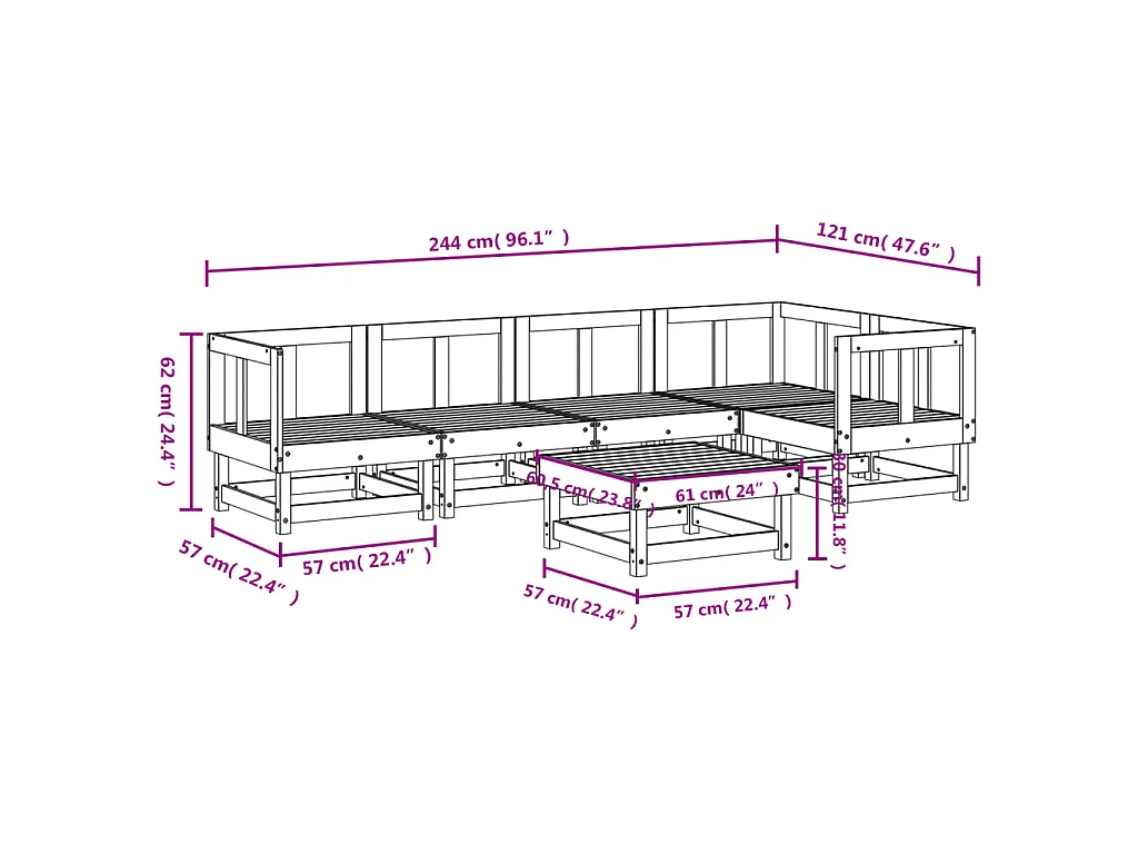 6-delige Loungeset massief grenenhout
