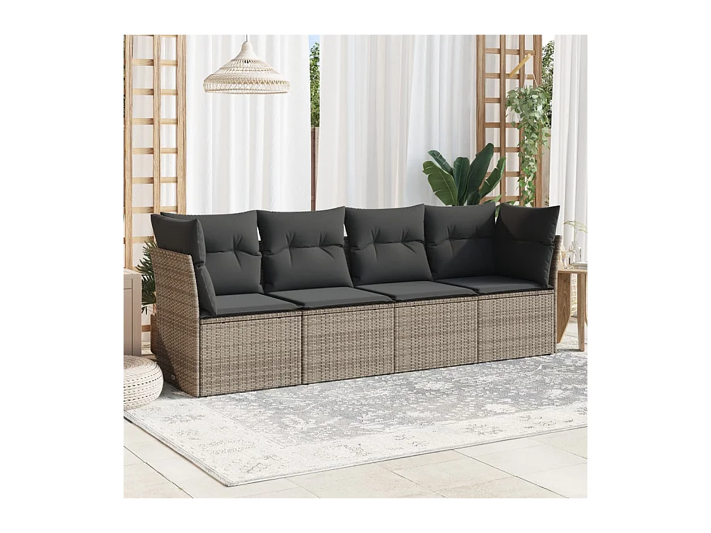 4-delige Loungeset met kussens poly rattan grijs