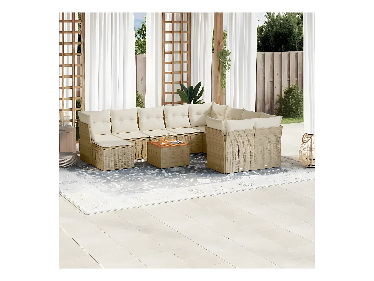 Salon de jardin 11 pcs avec coussins beige résine tressée