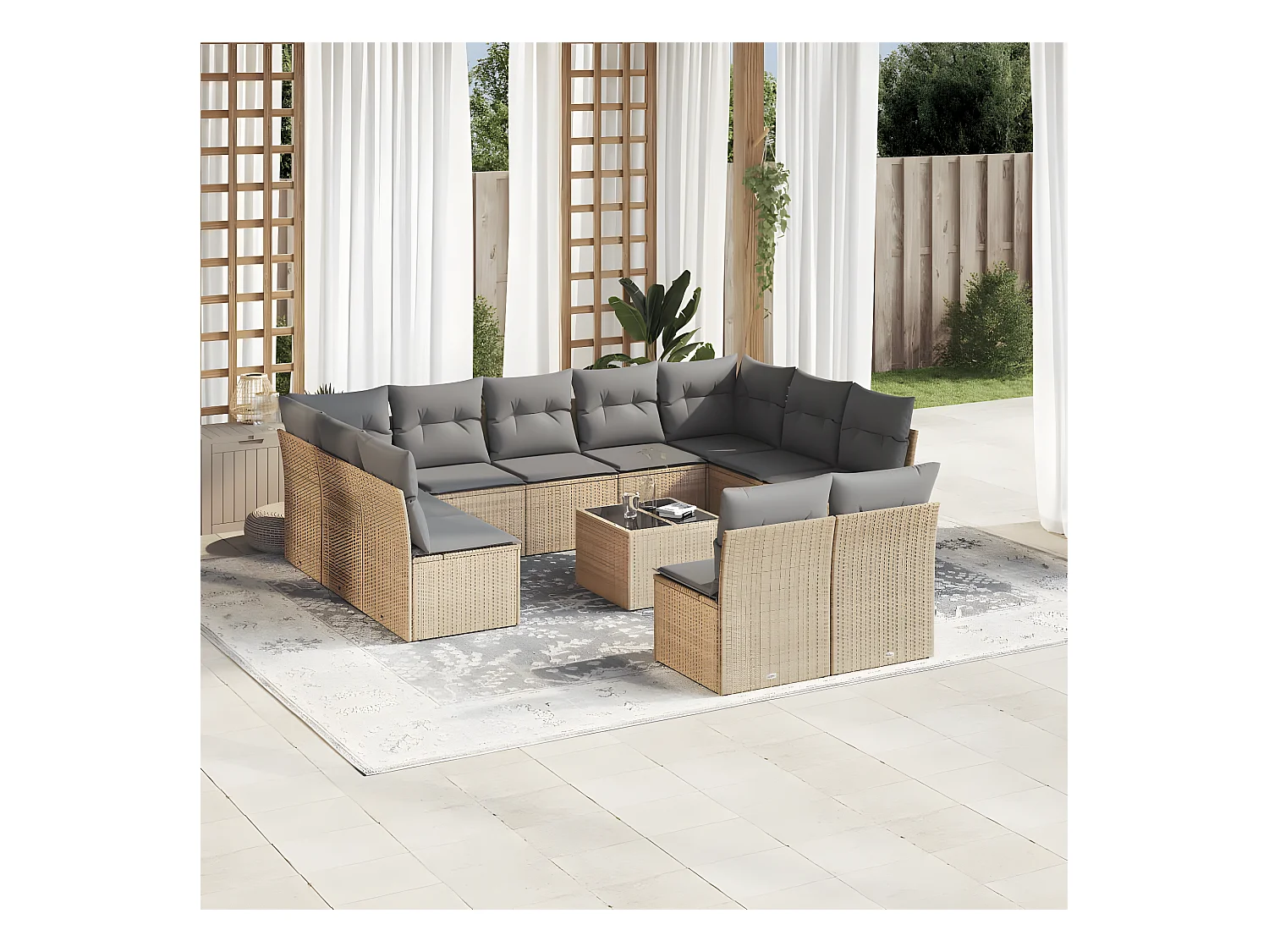 Set Divani da Giardino 12 pz con Cuscini Beige in Polyrattan
