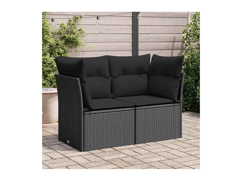 Divano da Giardino con Cuscini a 2 Posti Nero in Polyrattan