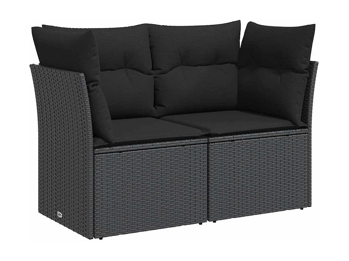 Tuinbank met kussens 2-zits zwart poly rattan