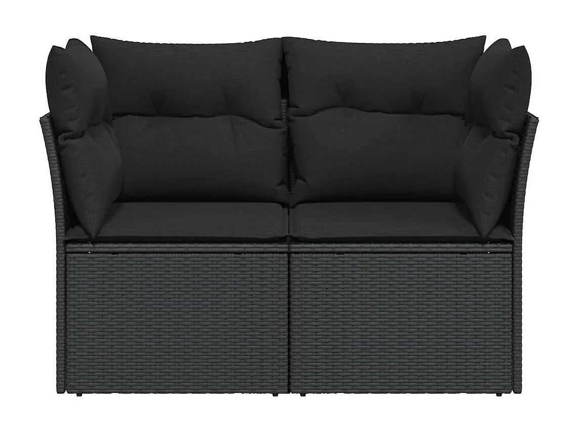 Tuinbank met kussens 2-zits zwart poly rattan
