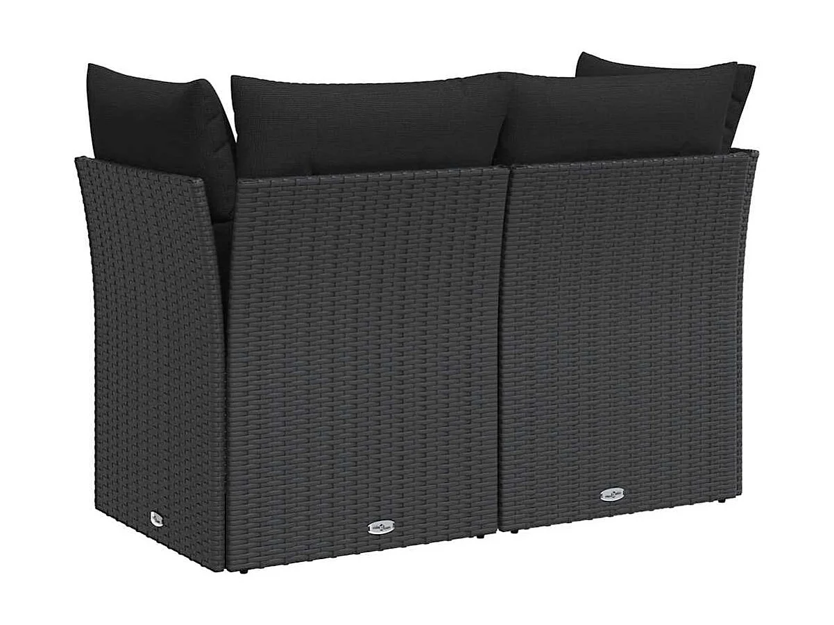 Tuinbank met kussens 2-zits zwart poly rattan