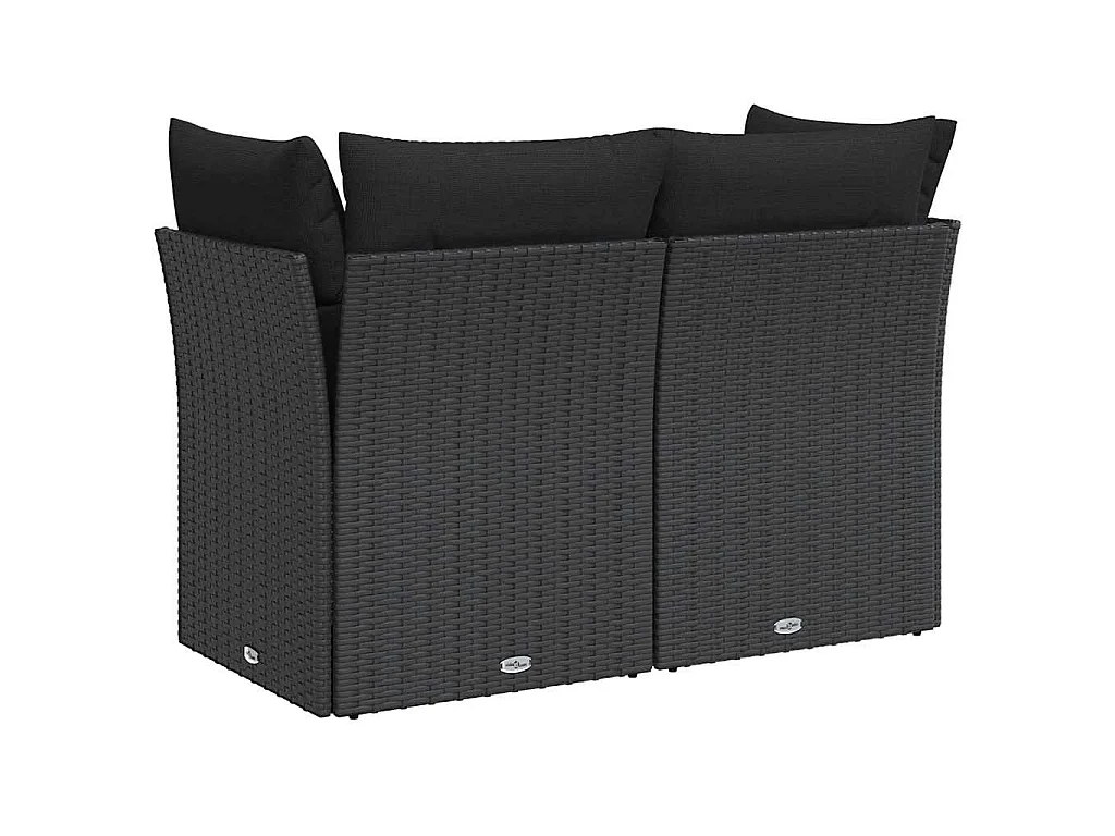 Gartensofa mit Kissen 2-Sitzer Schwarz Poly Rattan