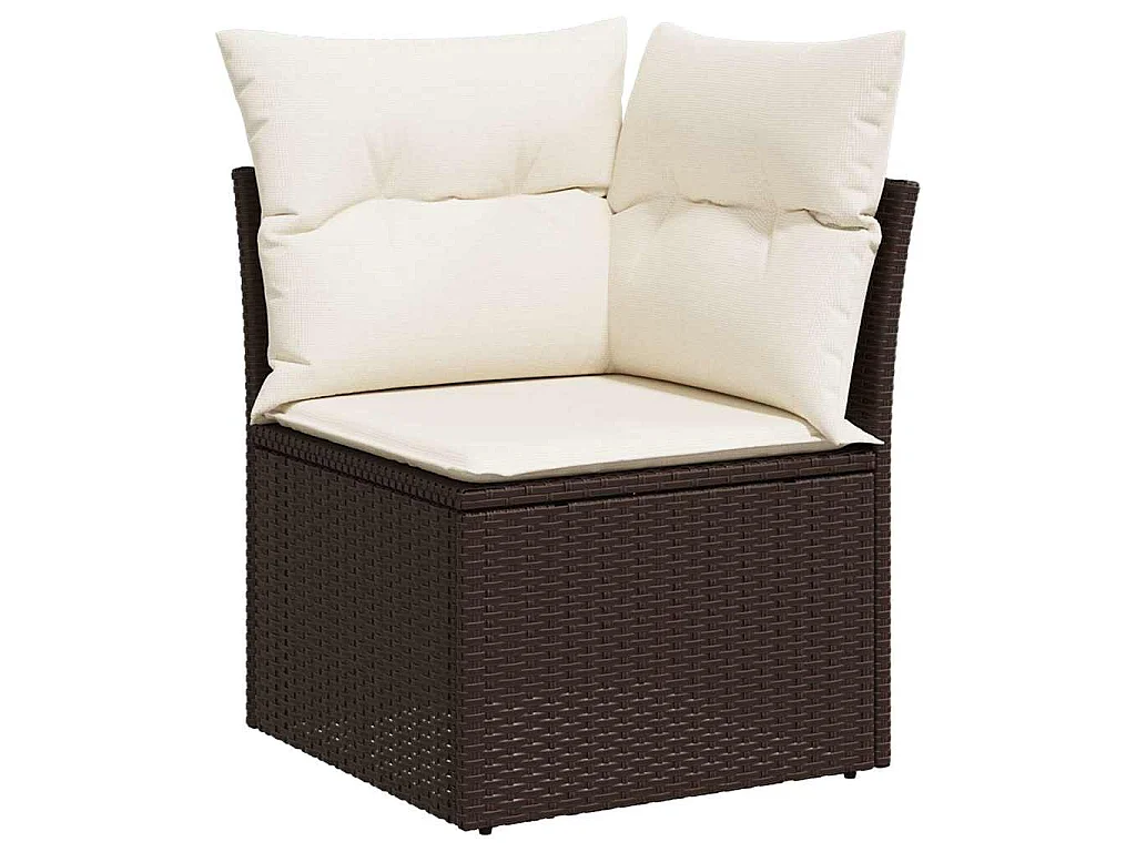 Divano Angolare da Giardino con Cuscini in Polyrattan Marrone