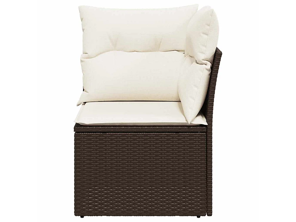 Divano Angolare da Giardino con Cuscini in Polyrattan Marrone