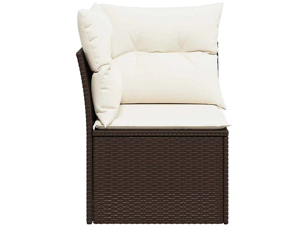 Divano Angolare da Giardino con Cuscini in Polyrattan Marrone