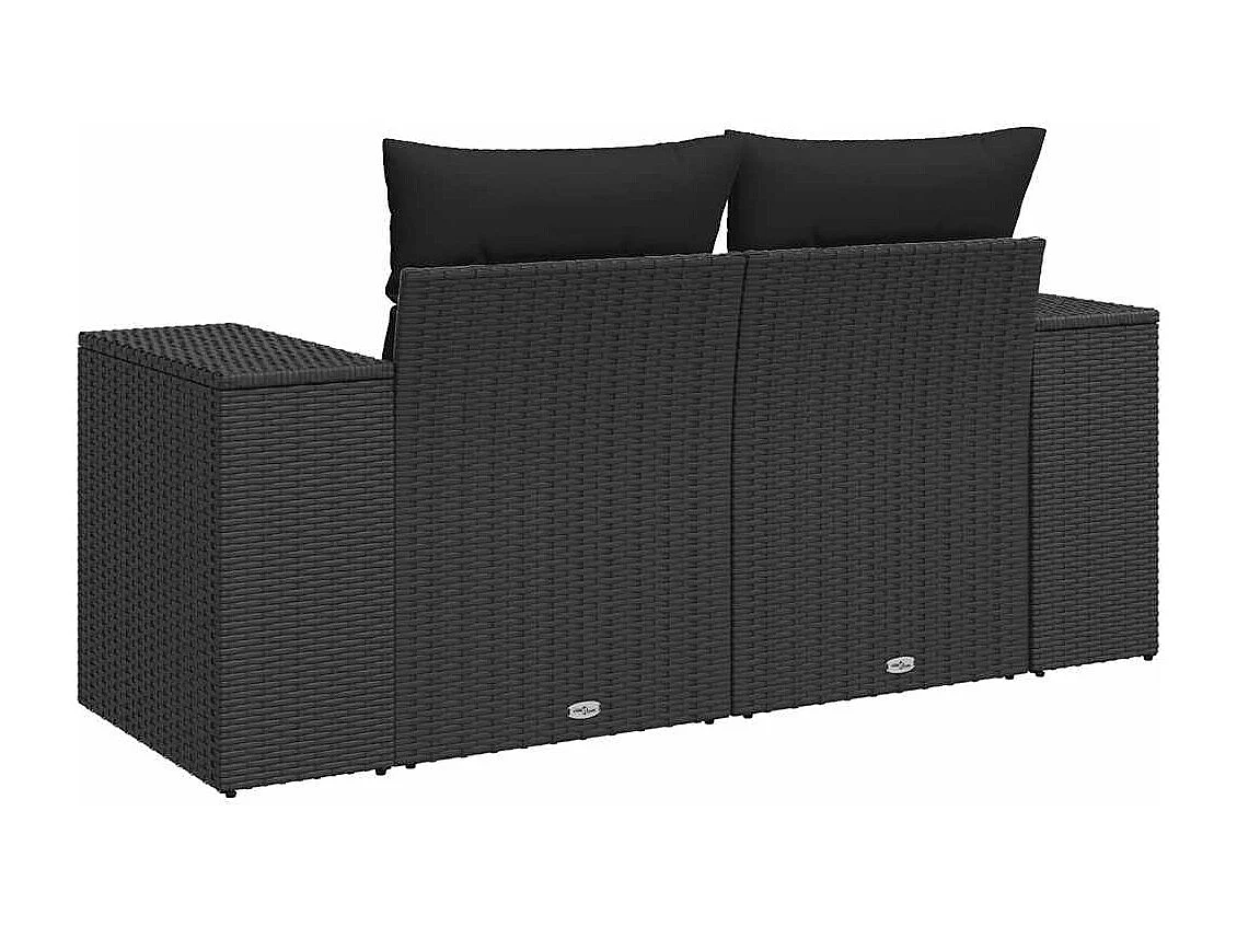 Gartensofa mit Kissen 2-Sitzer Schwarz Poly Rattan