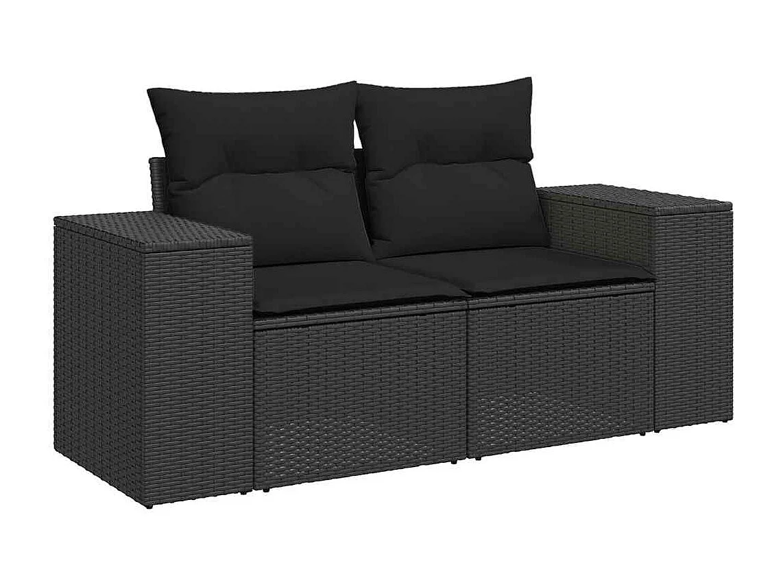 Canapé de jardin avec coussins 2 places en polyrotin noir