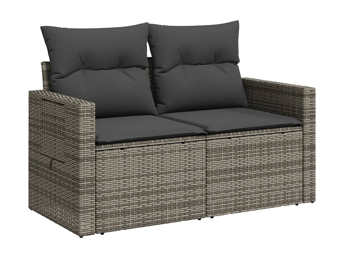 Gartensofa 2-Sitzer mit Kissen Grau Poly Rattan