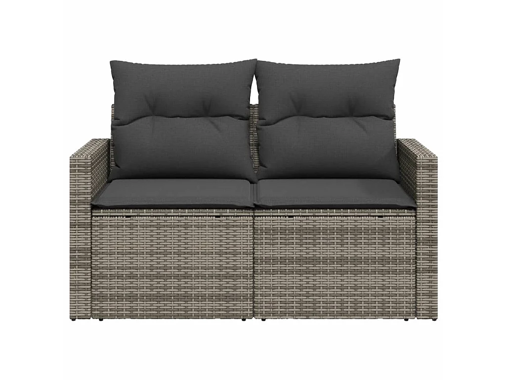 Canapé de jardin 2 places avec coussins gris résine tressée