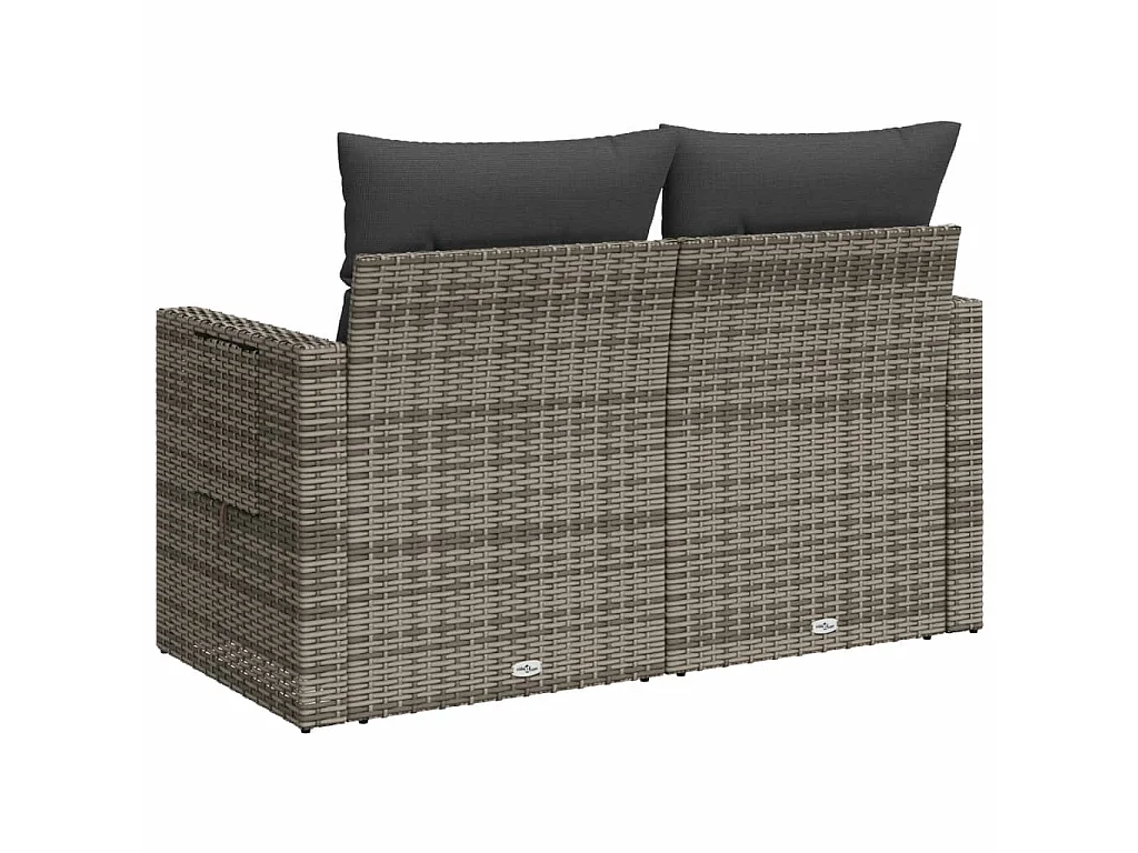 Canapé de jardin 2 places avec coussins gris résine tressée