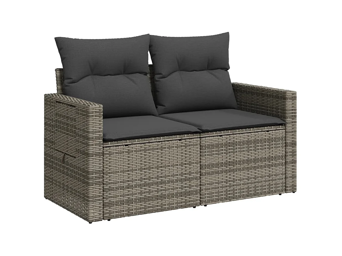Gartensofa 2-Sitzer mit Kissen Grau Poly Rattan