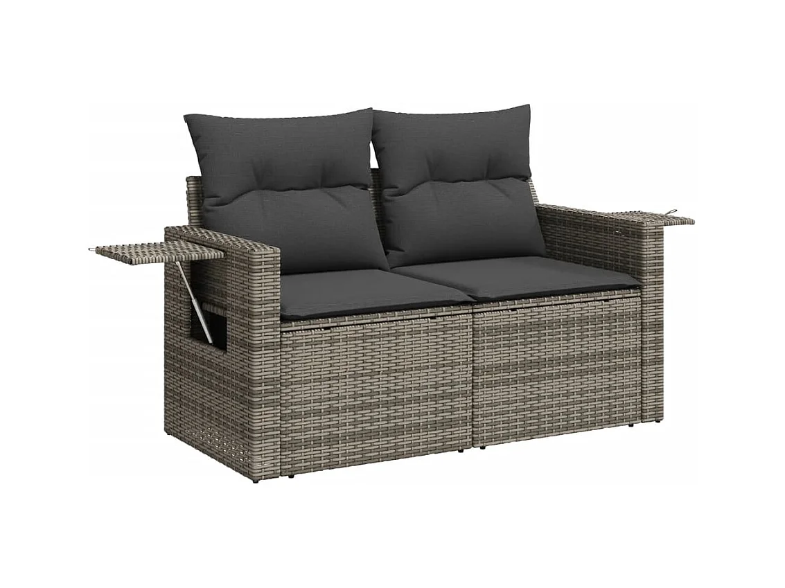 Gartensofa 2-Sitzer mit Kissen Grau Poly Rattan